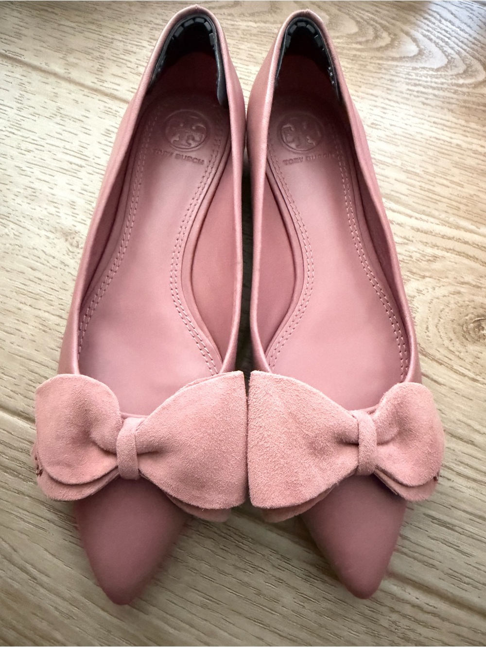 Tory Burch Dusty Pink Pointed-Toe Bow Flats